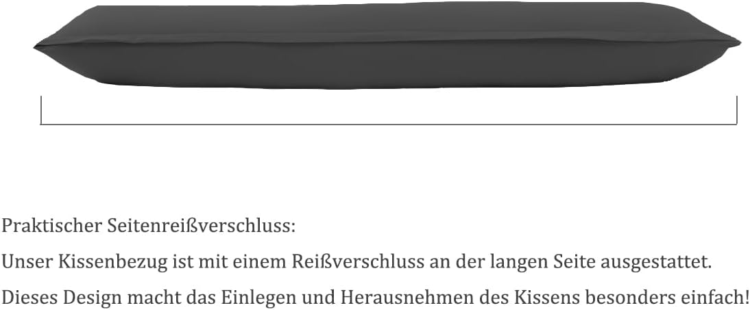 Detalle de Nesture Seitenschläferkissen Bezug 40 x 145 cm (2er-Set) in Anthrazit – 100% Mikrofaser mit Reißverschluss