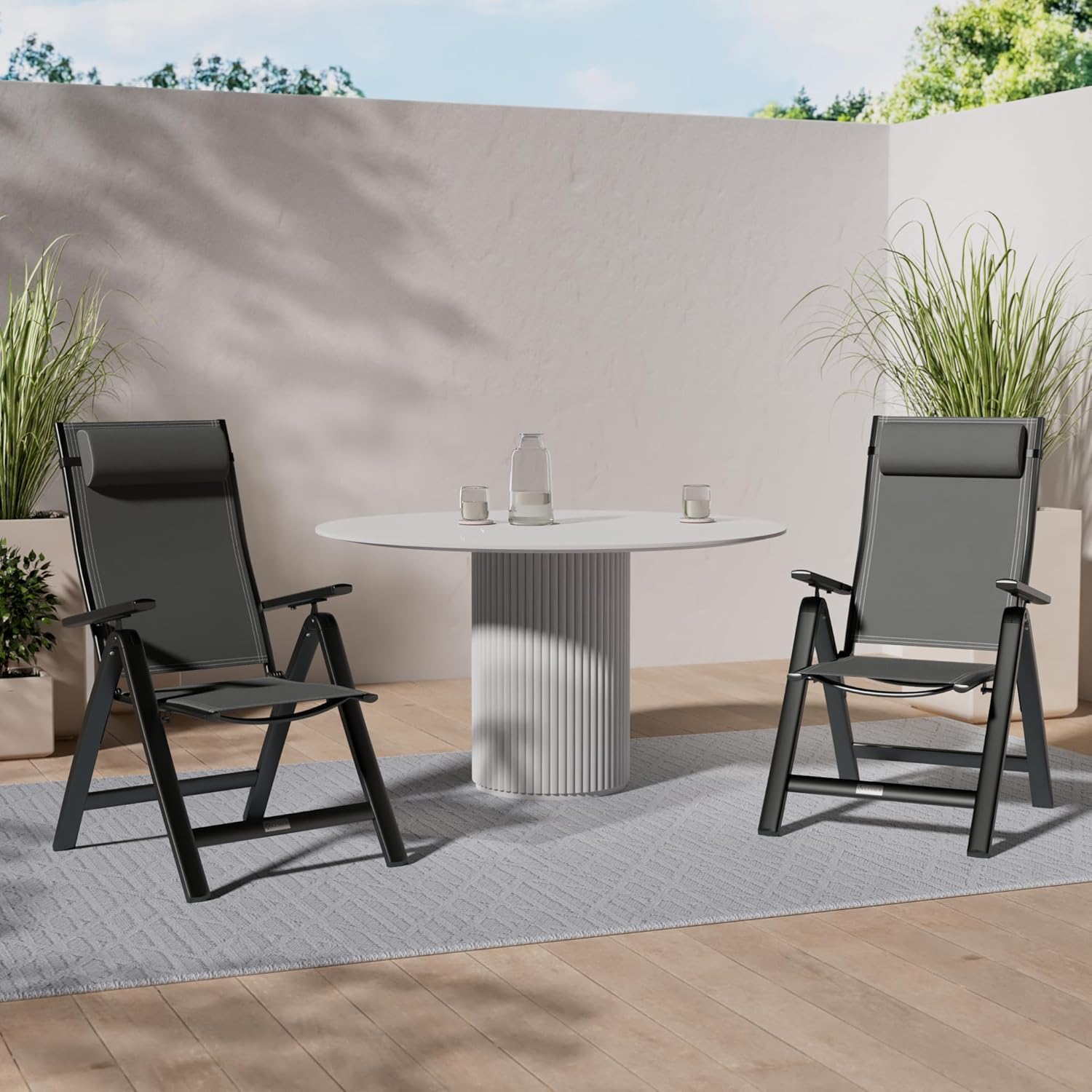 Thumbnail 1 de KESSER Gartenstuhl Hochlehner mit Armlehnen – 2er Set aus Aluminium, Klappstuhl mit Kopfkissen, Abdeckung und 7‑fach verstellbarer Rückenlehne (Anthrazit)