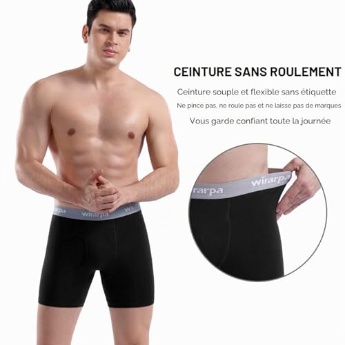 Detalle 2 de wirarpa Boxer Homme Coton Elastique Confortable – Lot de 4 Noir, Taille L, avec Braguette Ouverte