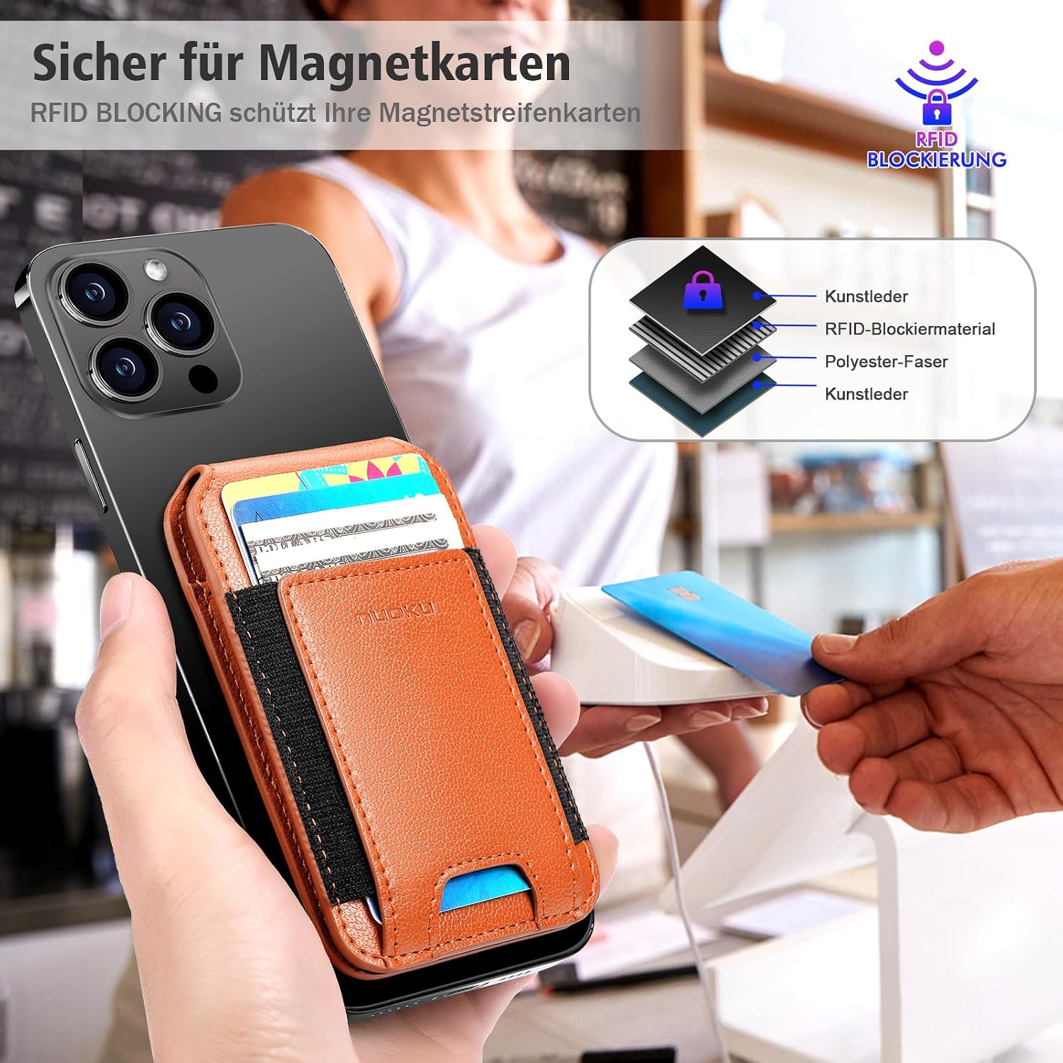 Thumbnail 4 de nuoku Leder Wallet für MagSafe – Kartenhalter mit Magnetverschluss, kompatibel mit iPhone 15/14/13/12 Serien