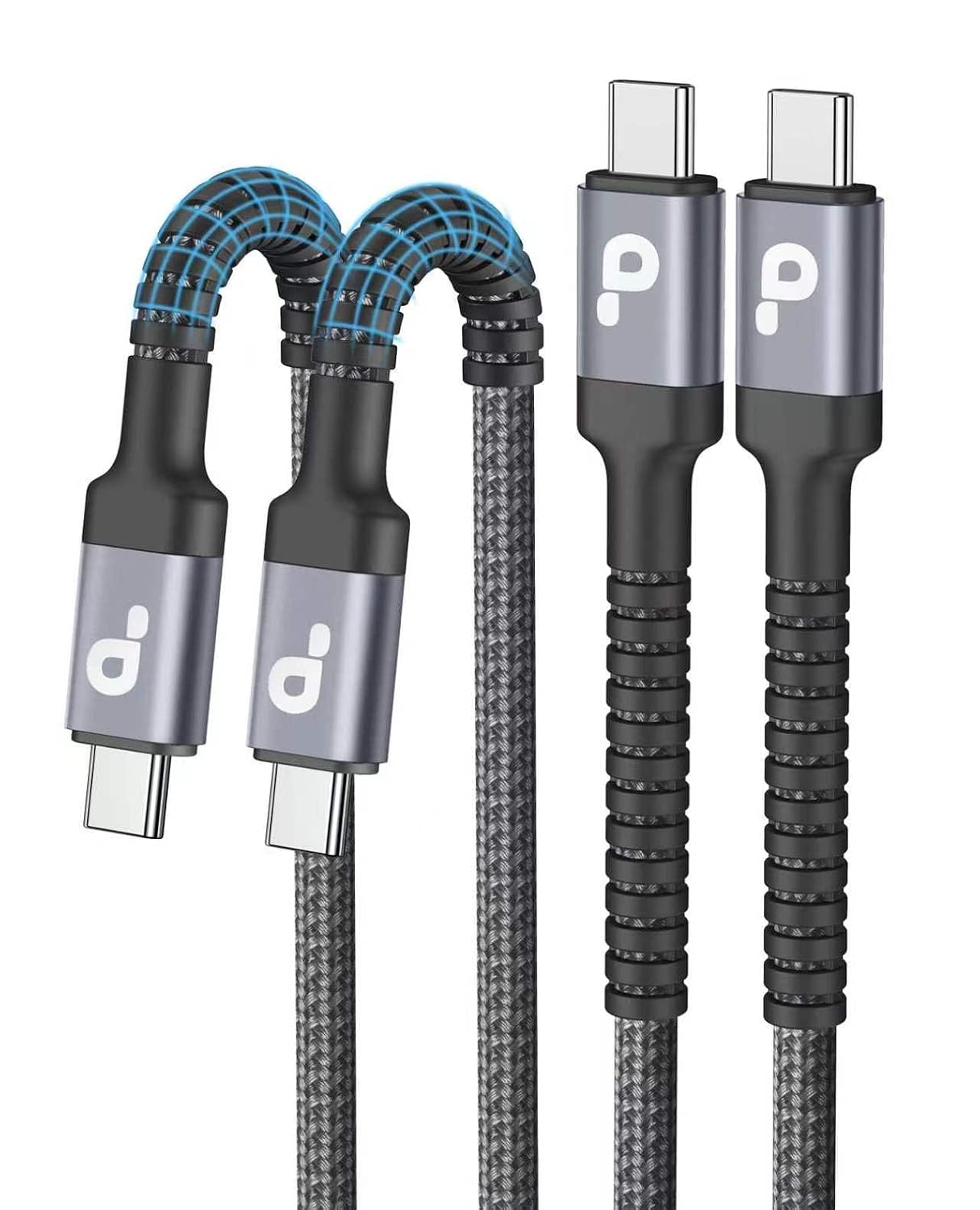 Detalle de USB-C Charger Cable 10FT (2-Pack) – Fast USB-C to USB-C Nylon Braided Cables