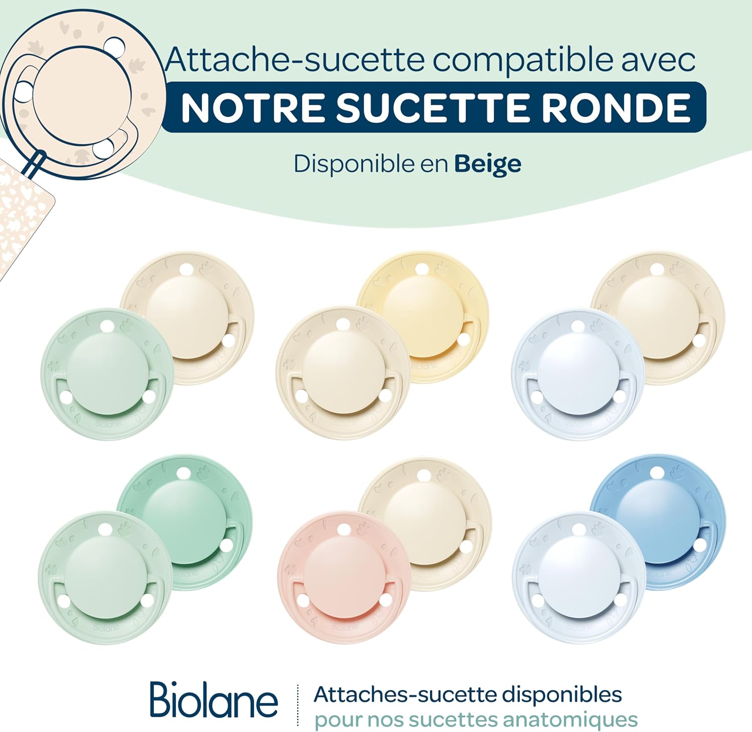 Detalle 2 de BIOLANE Tétines rondes extra-fines 0–6 mois – Bleu et Beige, caoutchouc naturel