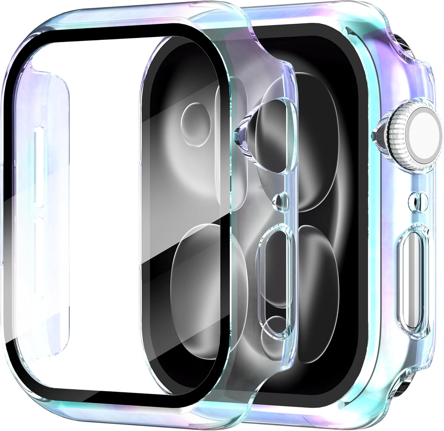 Detalle de Suoman 2-Pack: All-Around Tempered Glass Screen Protector & Case for Apple Watch Series 11/10 46mm (Colorful)