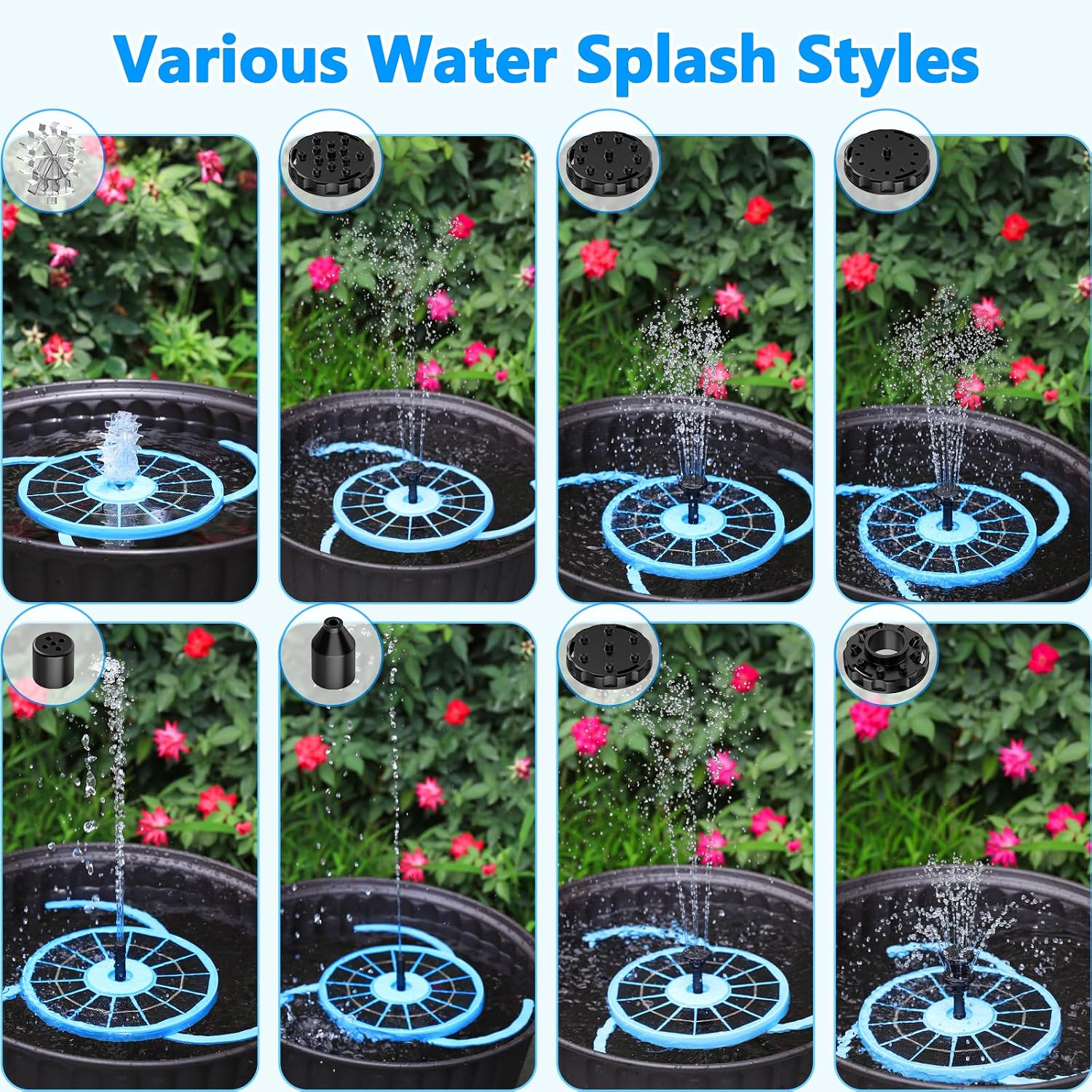 Detalle de AISITIN 3.5W Solar Fountain Pump – Upgraded 2025 (Blue) for Bird Bath, Garden and Pond