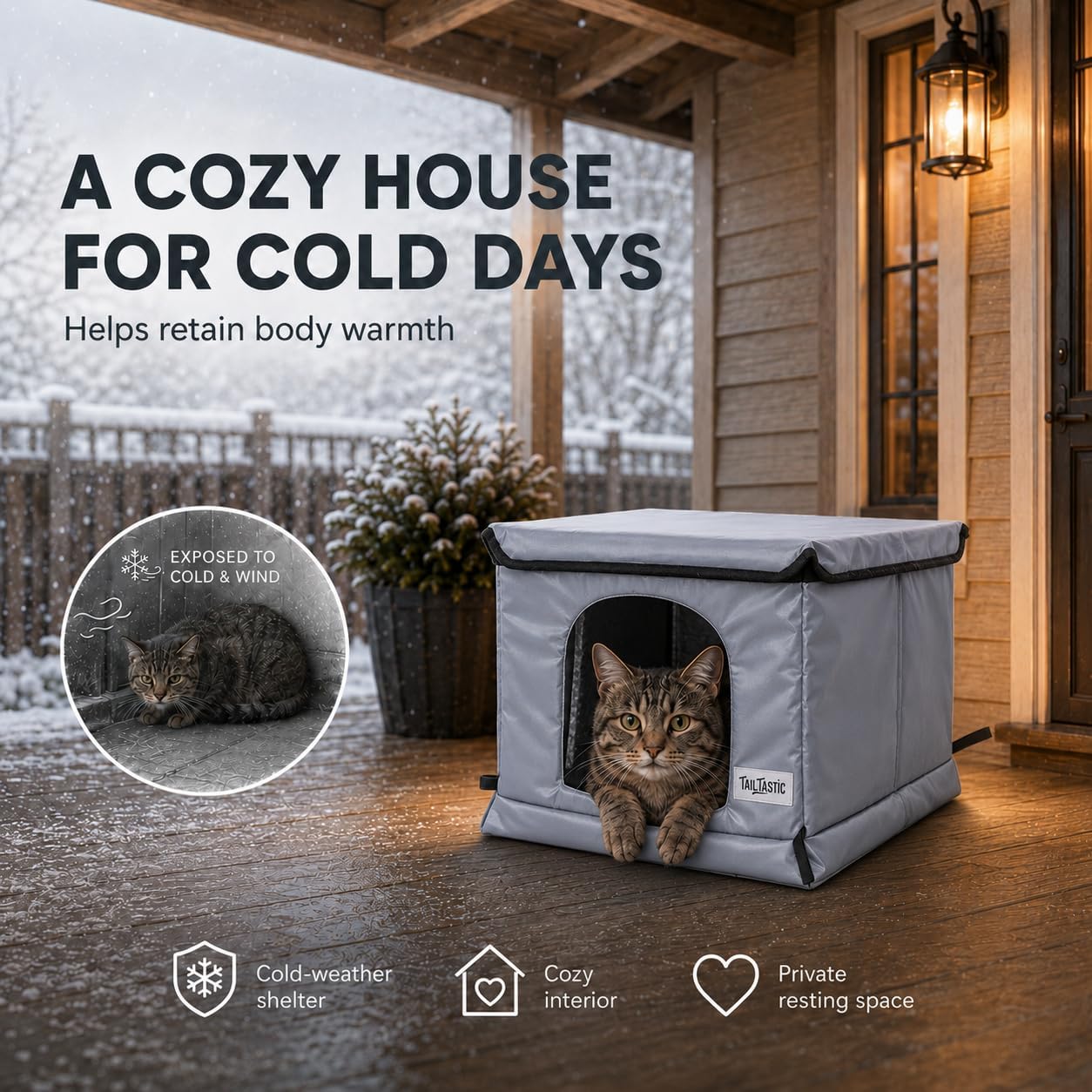 Detalle 2 de TailTastic RX25PT014 Insulated Outdoor Cat House with Sloped Roof