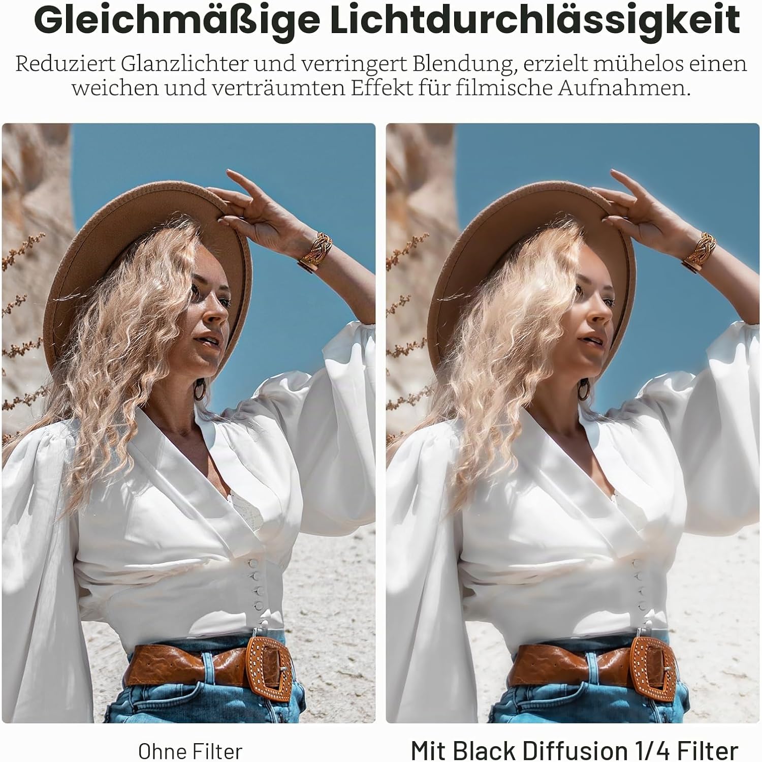 Thumbnail 2 de NEEWER 55mm Black Diffusion 1/4 Diffusionsfilter – dreamy Soft Look für Video, Vlog & Porträts