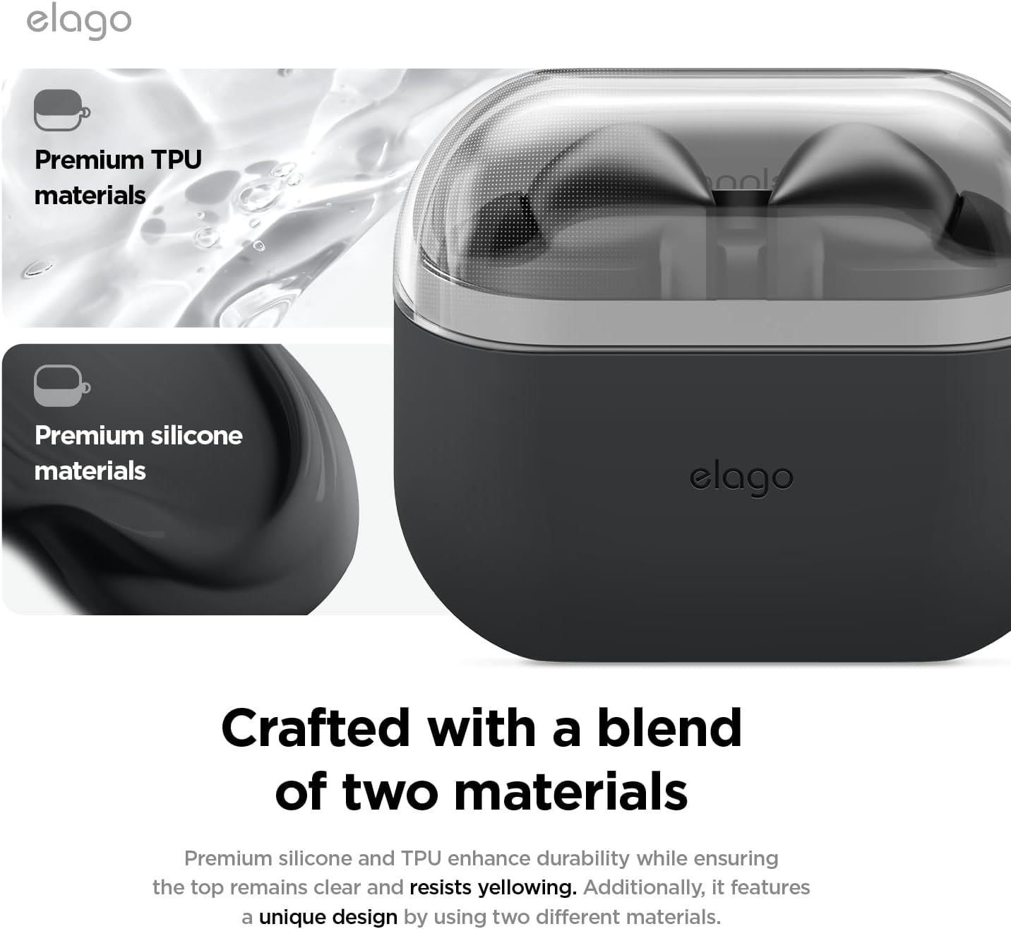 Thumbnail 2 de elago Coque Duo en silicone premium + TPU compatible Samsung Galaxy Buds 3, 3 Pro & 3 FE (noir) avec mousqueton