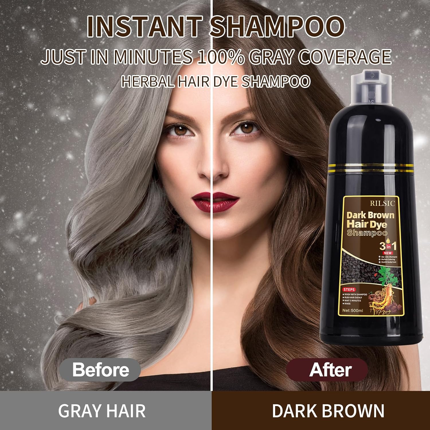 Thumbnail 1 de GFEUGS Haarfarbe Dunkelbraune Haarfärbeshampoo 500ML