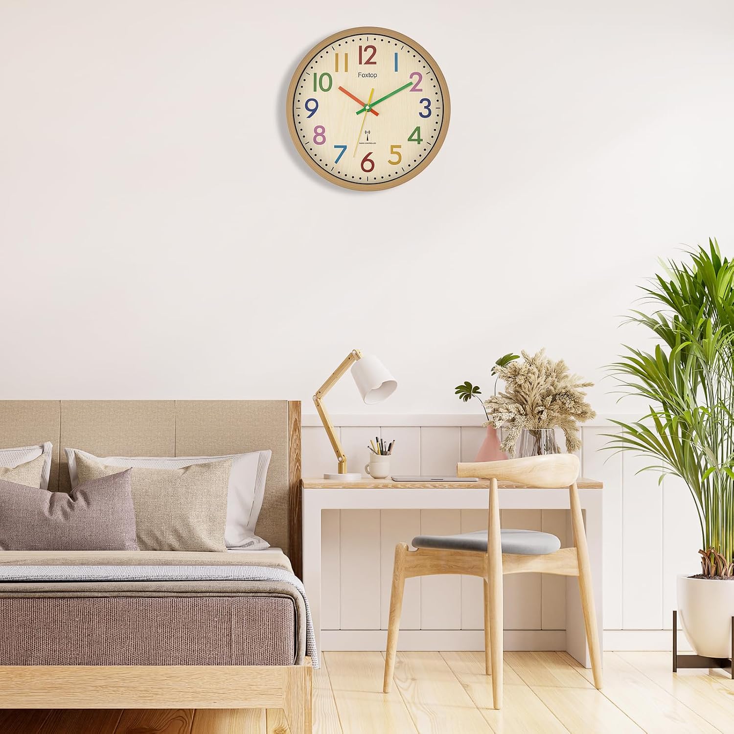 Detalle 2 de Foxtop horloge enfant apprentissage-3 kinderwandklok, stille DCF-klok van 30 cm