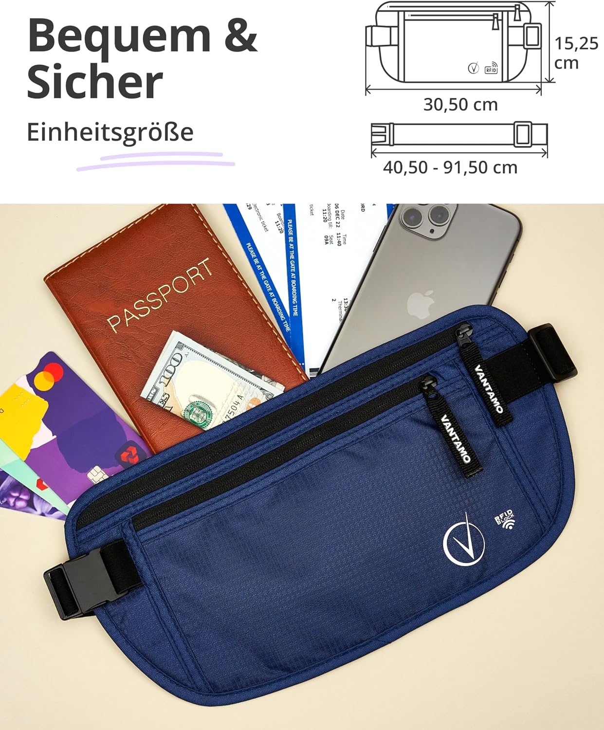 Thumbnail 3 de Vantamo Bauchtasche Damen Ultraflach RFID Schutz