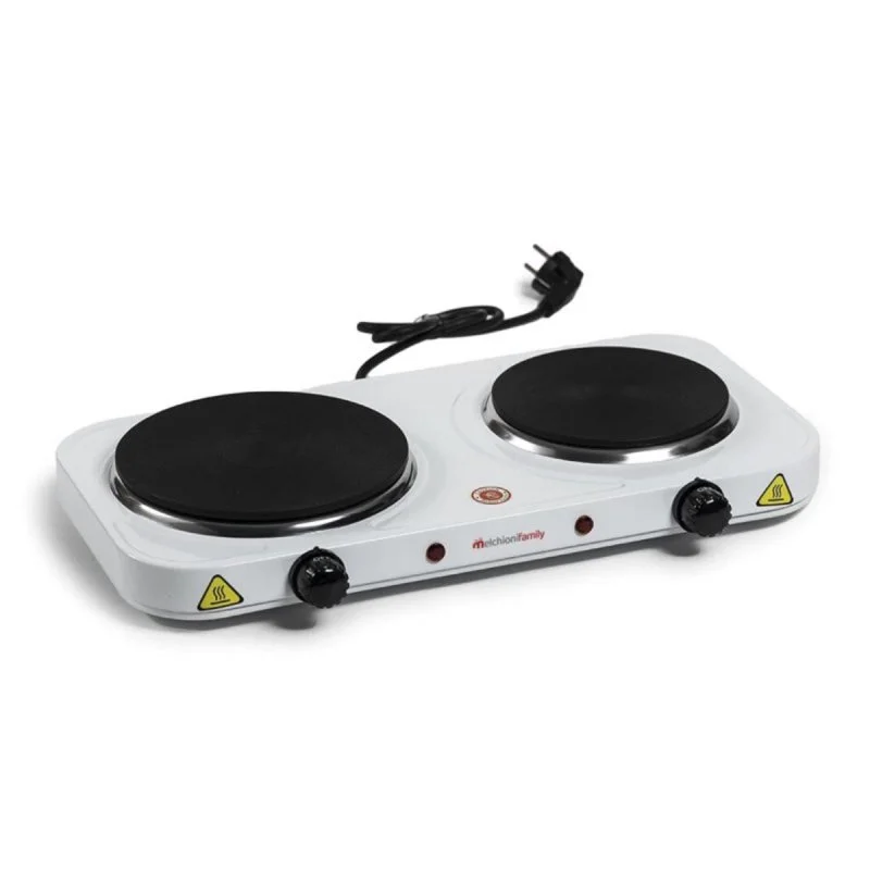 Detalle de Cocina eléctrica Melchioni Cook 2: doble zona de hierro fundido, regulable y blanca