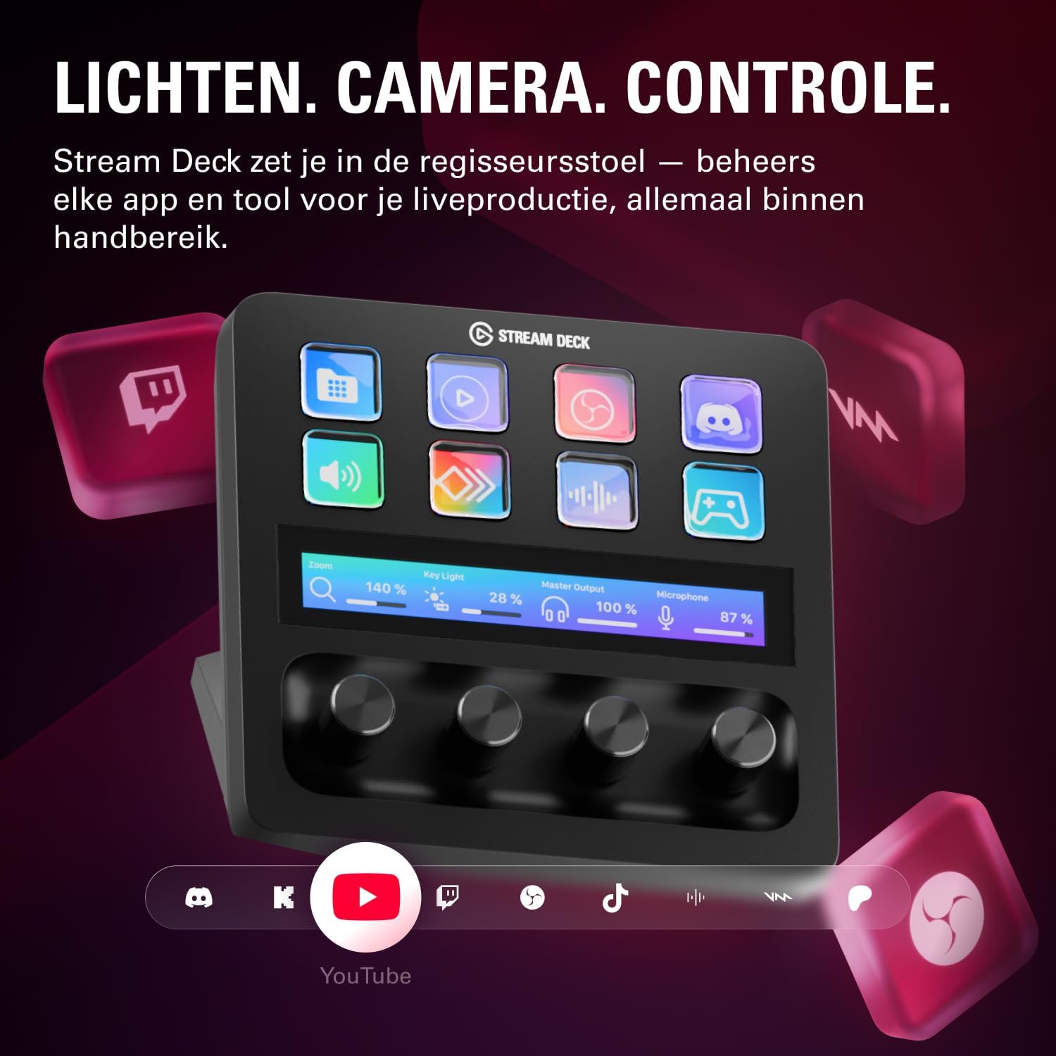 Thumbnail 2 de Elgato Stream Deck + studiocontroller en audiomixer met LCD-toetsen en draaiknoppen