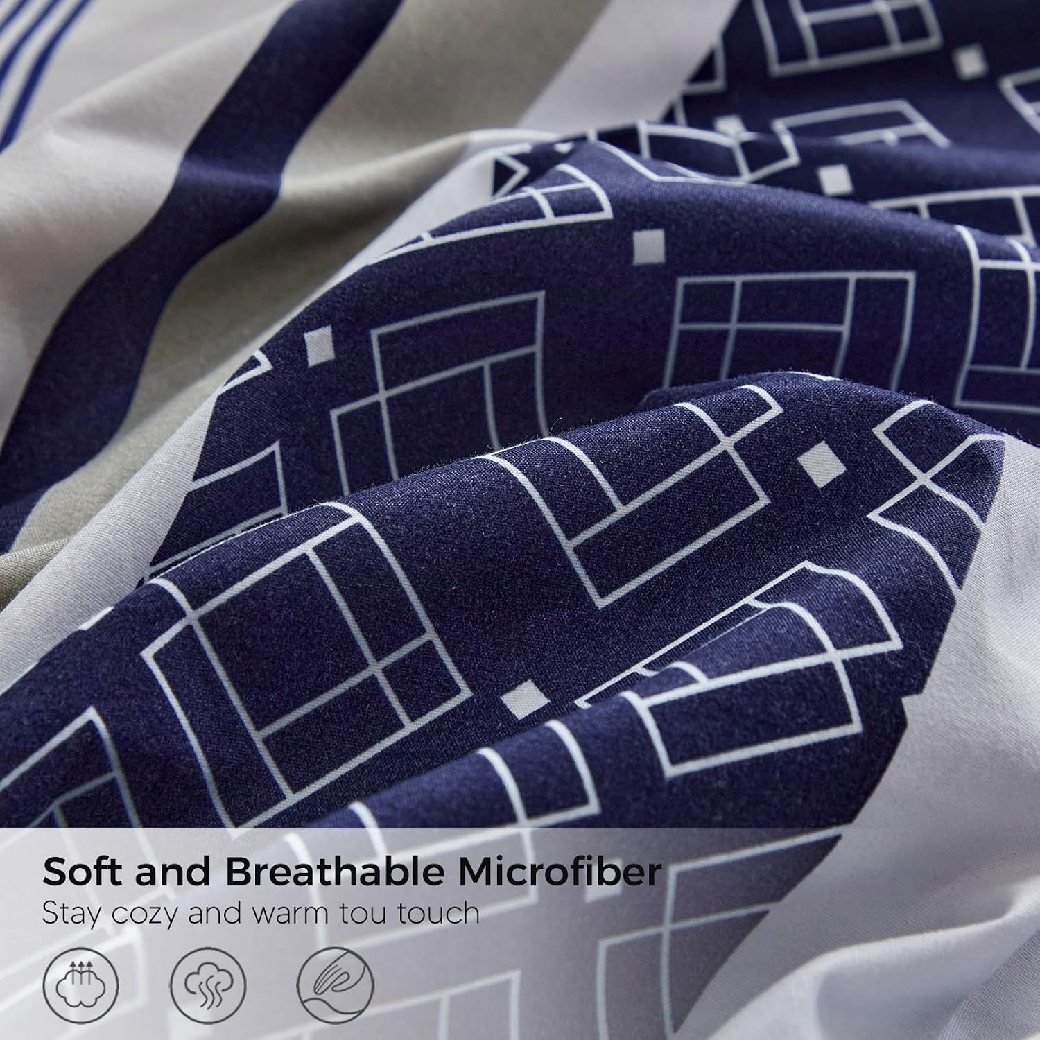 Thumbnail 6 de Tokokimo Double Duvet Cover Set 4 Piece in Dark Blue Stripe with Fitted Sheet