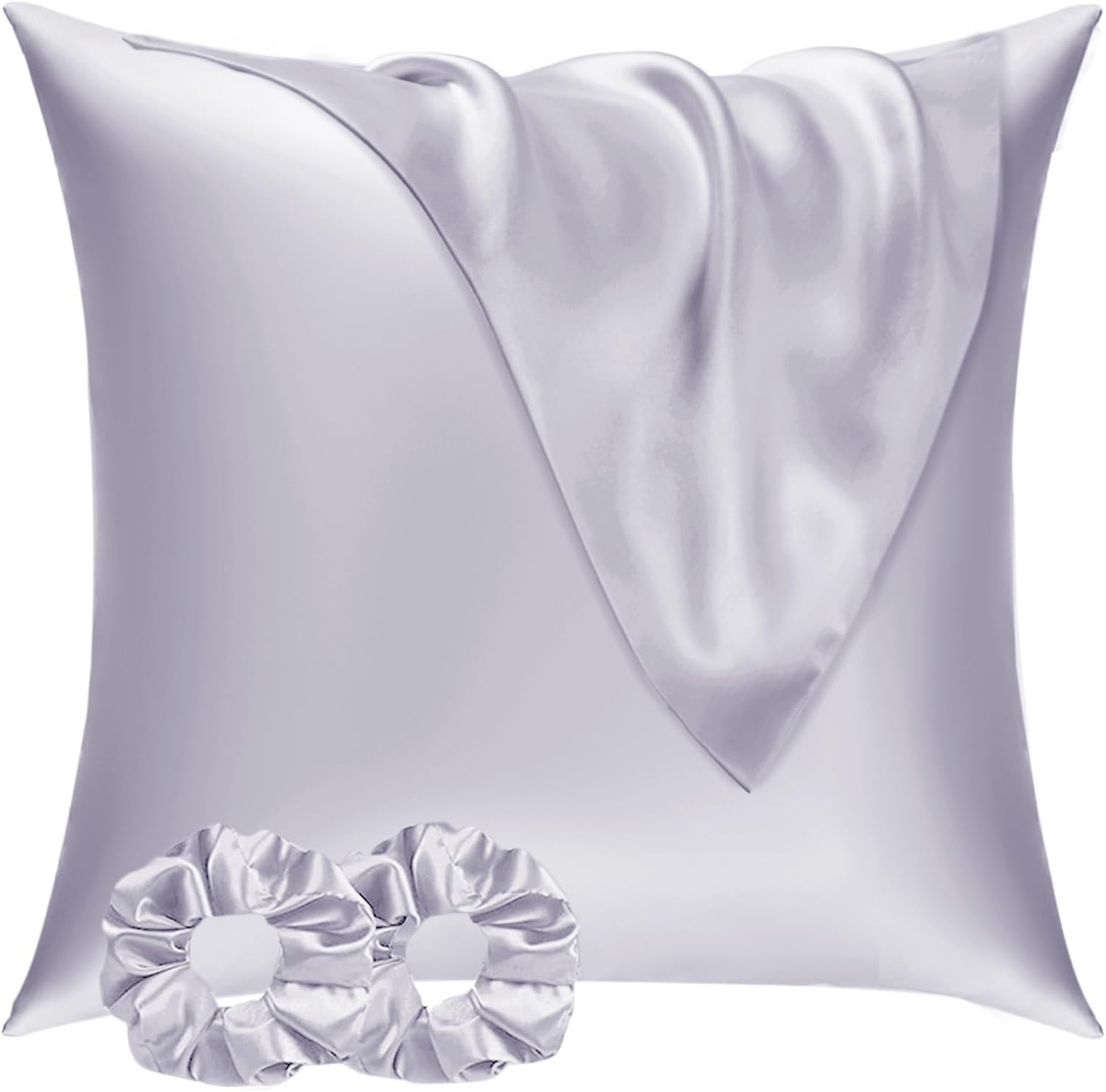 Thumbnail 6 de Vielit 2er-Set Satin-Kissenbezüge 40 x 80 cm Dunkelgrau – weich wie Seide, mit Haarbändern