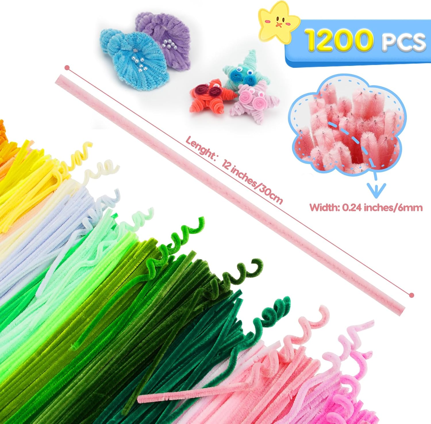 Thumbnail 1 de 1200-Piece Colorful Pipe Cleaners Bulk (48 Colors) for DIY Crafts, Arts, and Room Decor