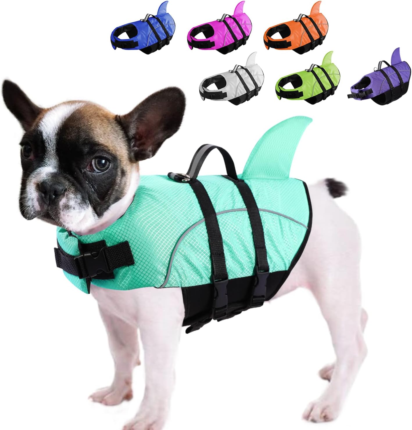 Detalle de Queenmore Ripstop Dog Life Jacket Shark Life Vest – XS Light Blue for Small/Medium Breeds