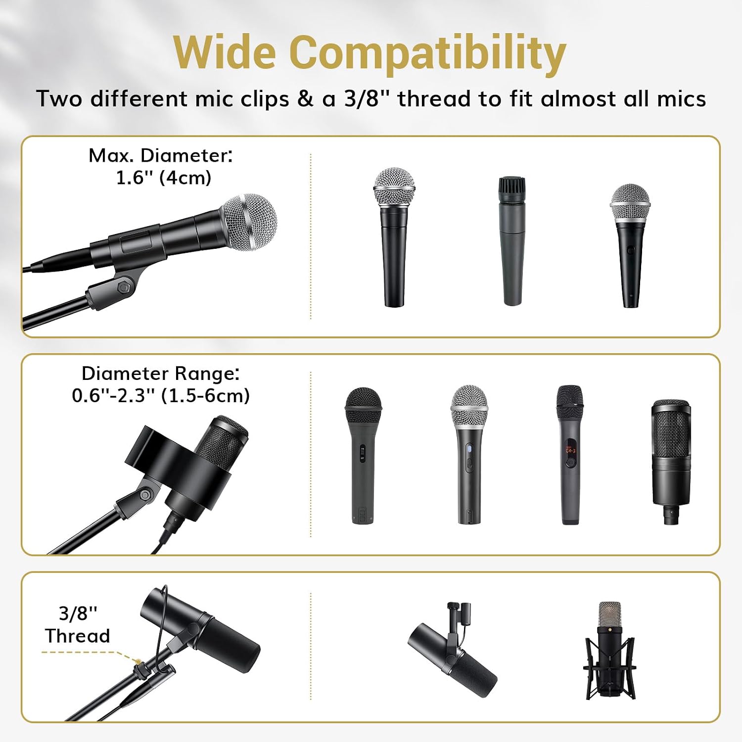 Detalle de TONOR T35 Microphone Stand with Tablet Holder: Heavy-Duty Tripod Floor Stand