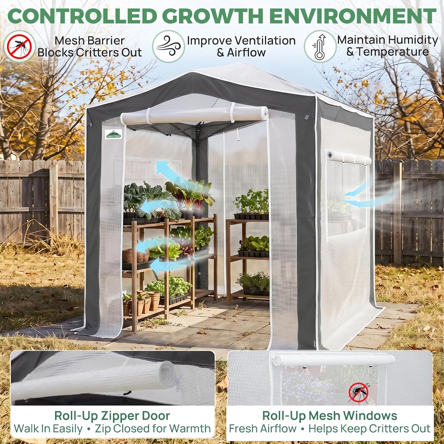Thumbnail 4 de EAGLE PEAK Pop Up Greenhouse 8x6 with PeakPush Center Lock and Mesh Windows