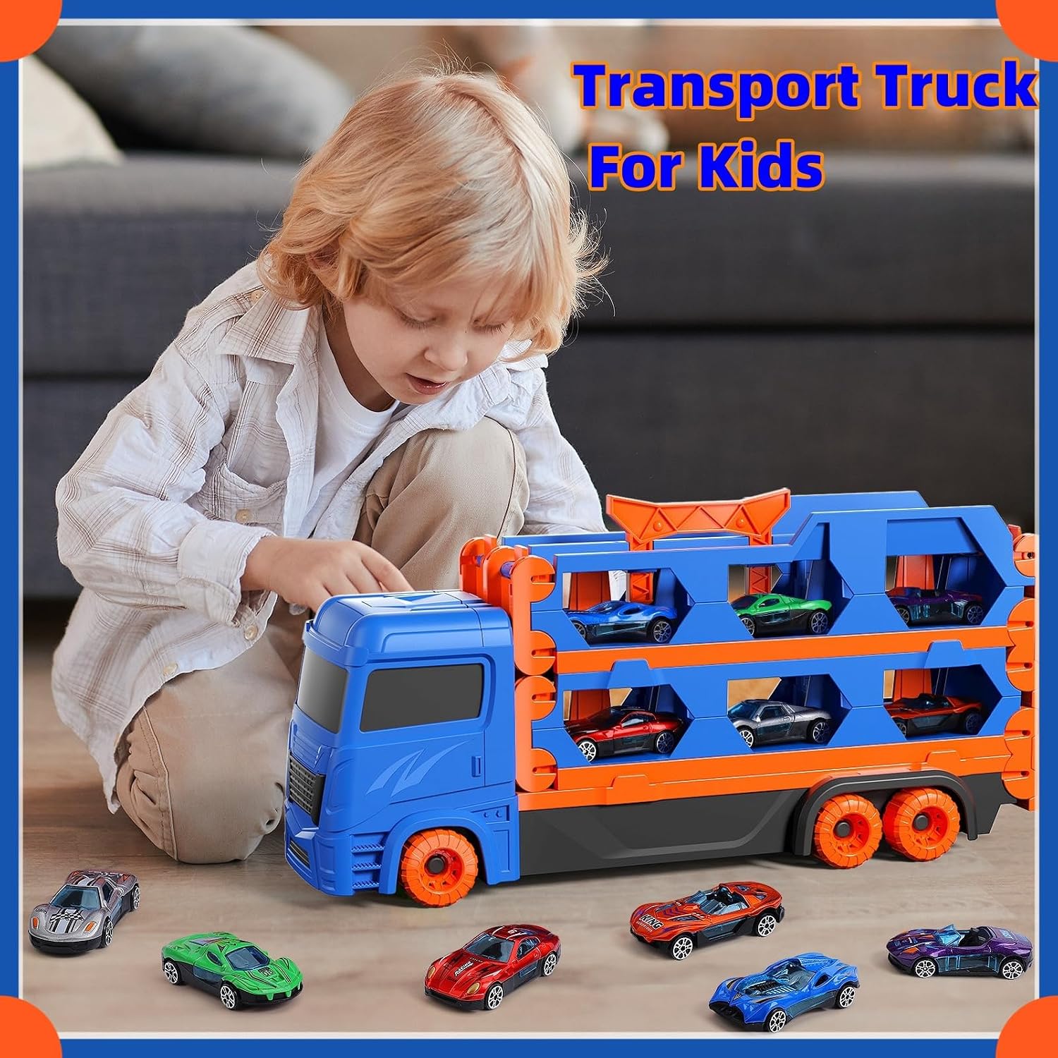 Thumbnail 2 de Bearbao 65-Zoll Rennstrecke mit Transport-LKW und 6 Mini Metallautos – Spielzeug für Jungen (3–6 Jahre)