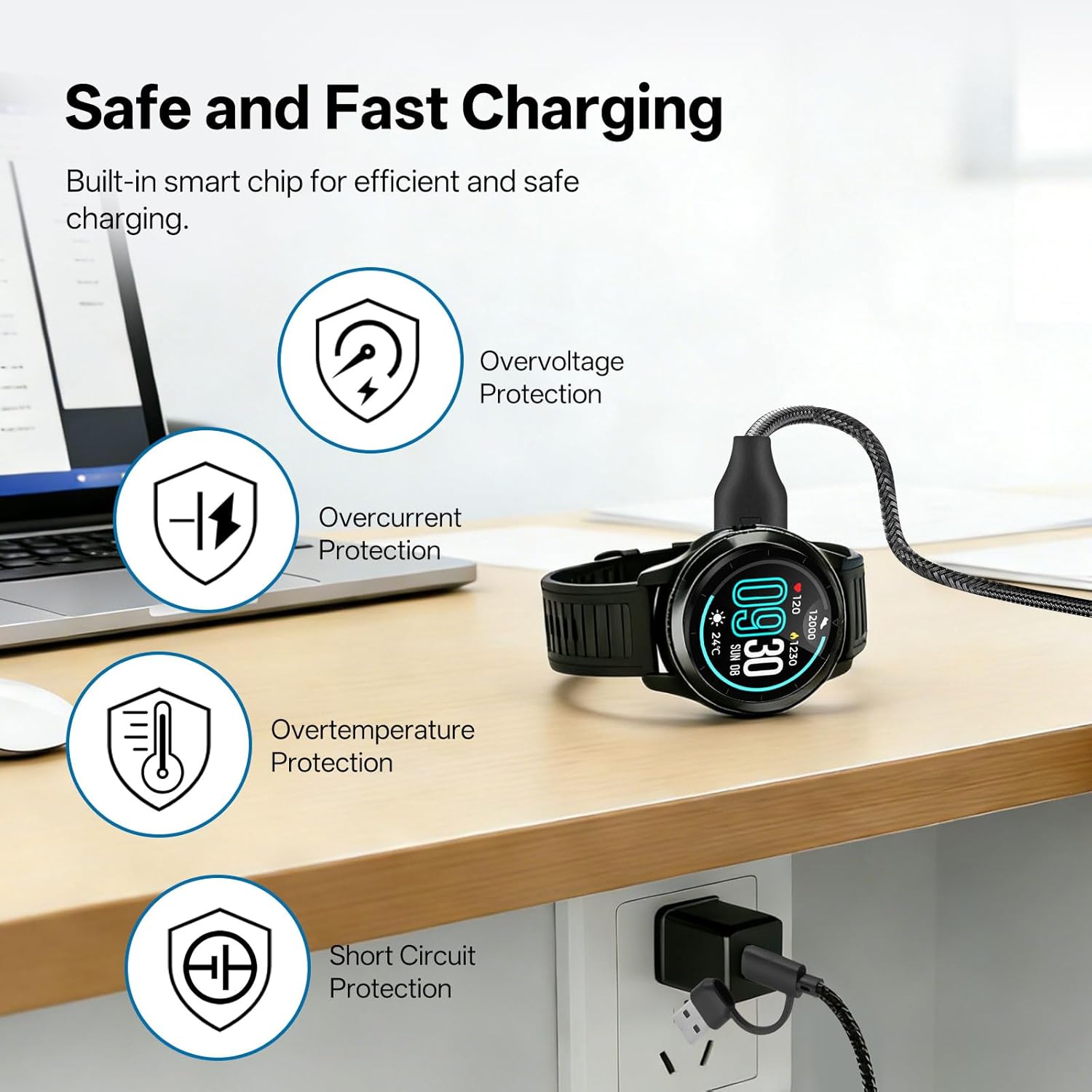 Thumbnail 3 de 2-in-1 Garmin watch charger cable with USB-A adapter (1m, USB-C) for Fenix, Forerunner, Vivoactive & Instinct