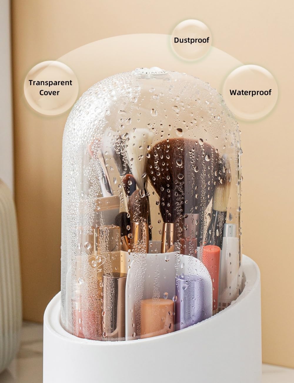 Thumbnail 6 de Fantasee 360° Rotating Makeup Brush Organizer – 7 Compartment, White Cylindrical with Transparent Dustproof Cover