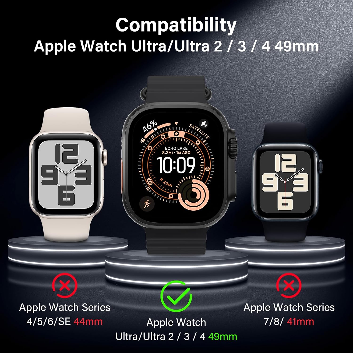 Thumbnail 6 de UniqueMe 49mm Screen Protector for Apple Watch Ultra, 9H+ Glass, Black, 2-Pack