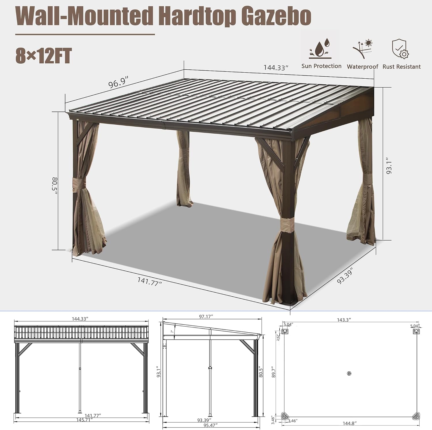 Detalle 2 de Domi Wall-Mounted Gazebo 8 x 12