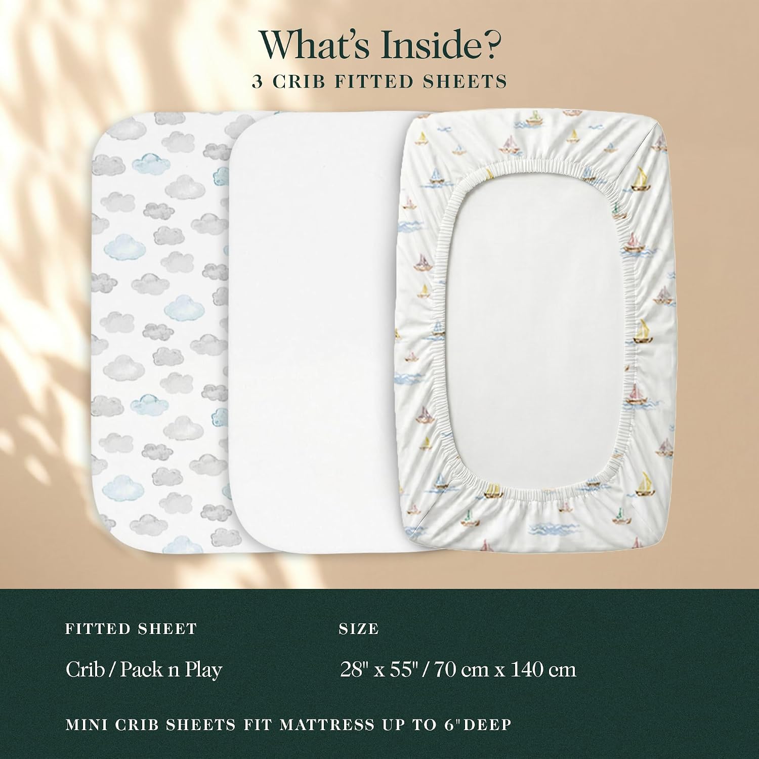 Detalle 2 de THE LINEN COMPANY NEW YORK CFS3 Organic Cotton Crib Sheets, 3-Pack, Watercolour Print