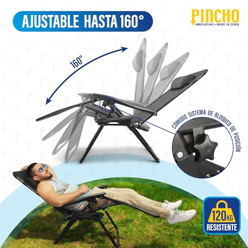 Detalle de Pincho Tumbona Exterior de Gravedad Cero – Pack 2, Sillas Reclínables o Hamacas para Playa, Terraza y Camping (Negro)
