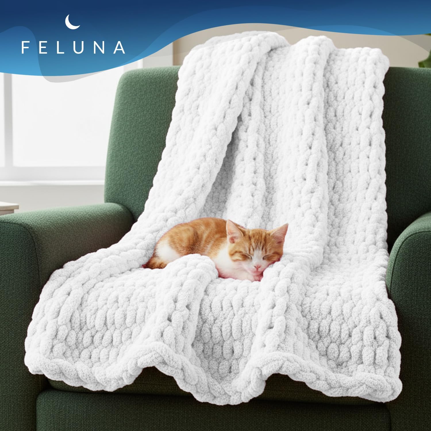 Thumbnail 6 de Feluna 47136520489 grovstickad filt i chenillepolyester, 127 × 152 cm
