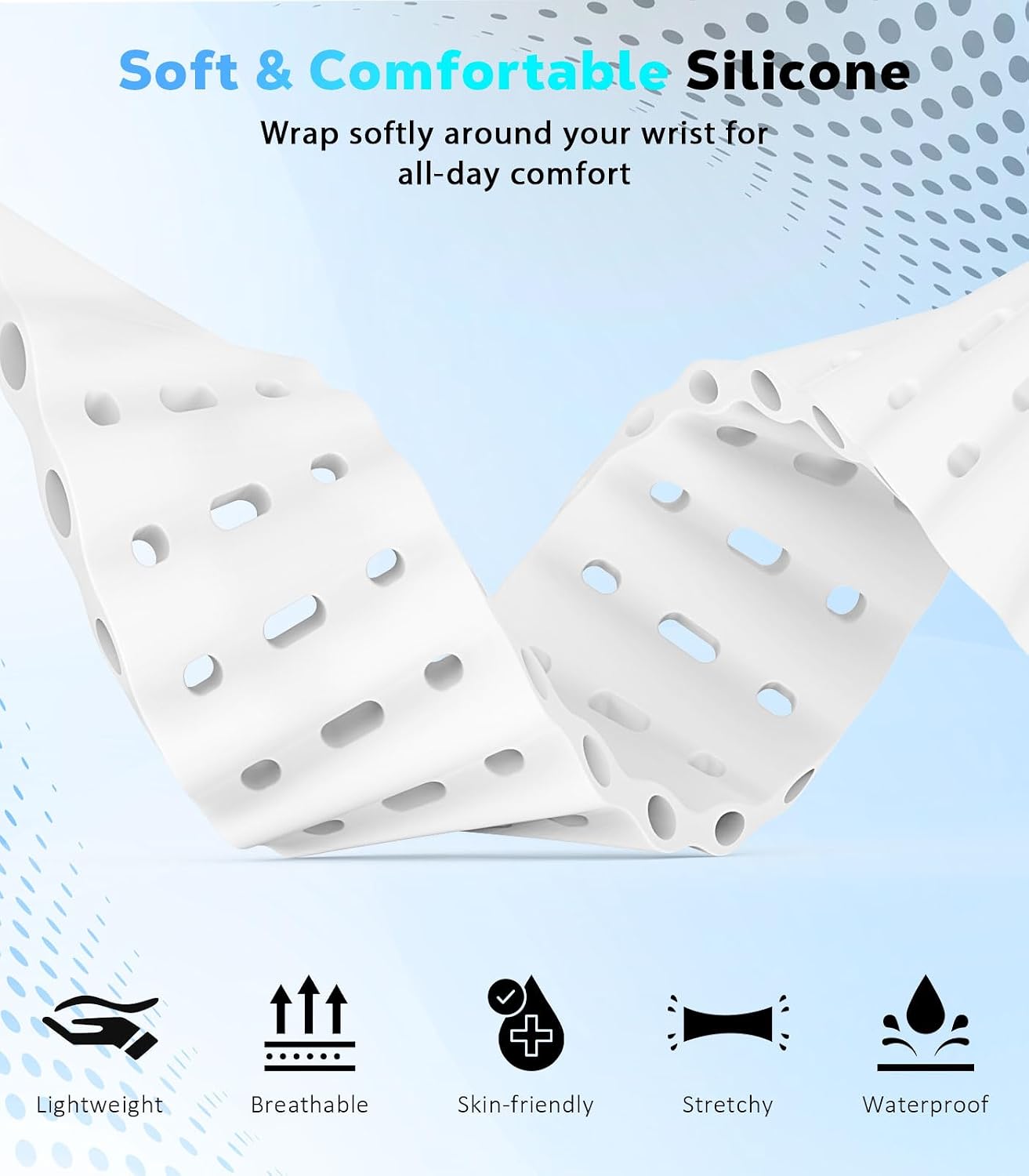 Detalle de Upgraded Ocean Watch Band for Apple Watch: Breathable Silicone with Stainless Steel Connectors