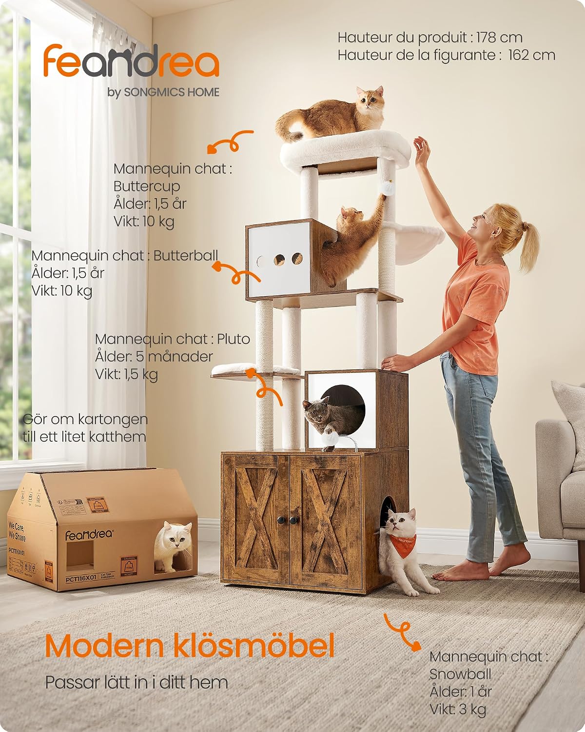 Detalle de FEANDREA PCT116X01 klösträd med kattlådeskåp, sisal och avtagbar kudde