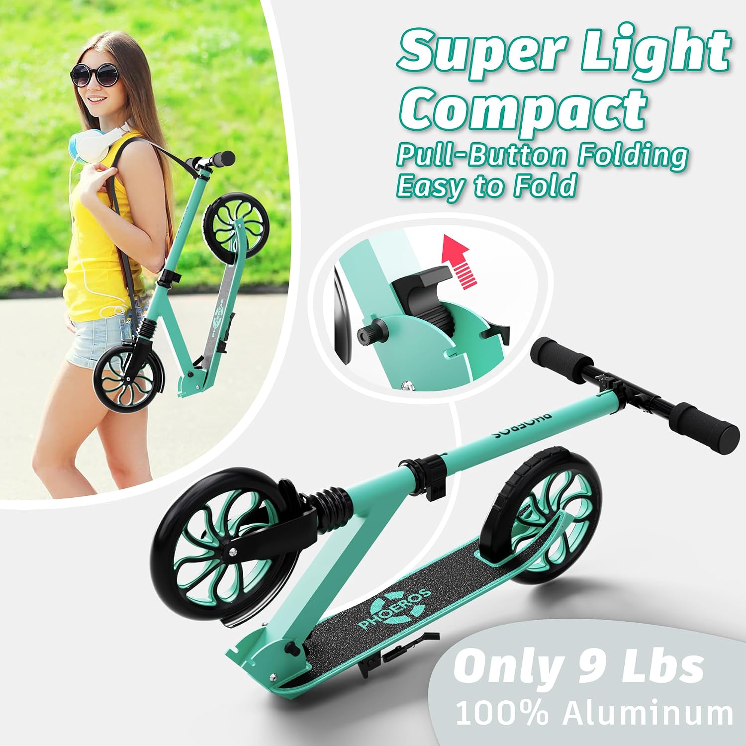 Thumbnail 2 de PHOEROS Tretroller für Kinder & Jugendliche (6–12 Jahre) sowie Erwachsene – faltbarer Aluminium Cityroller mit 200-mm-Großrädern