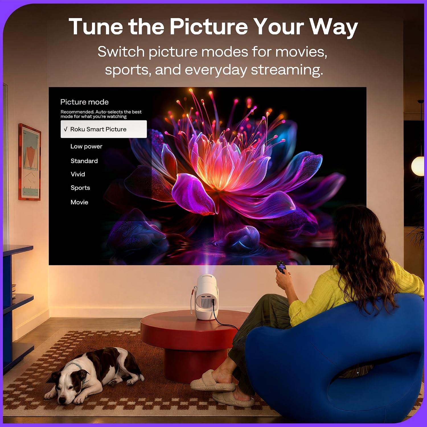 Detalle de Aurzen Roku TV mini projector with 180° rotation