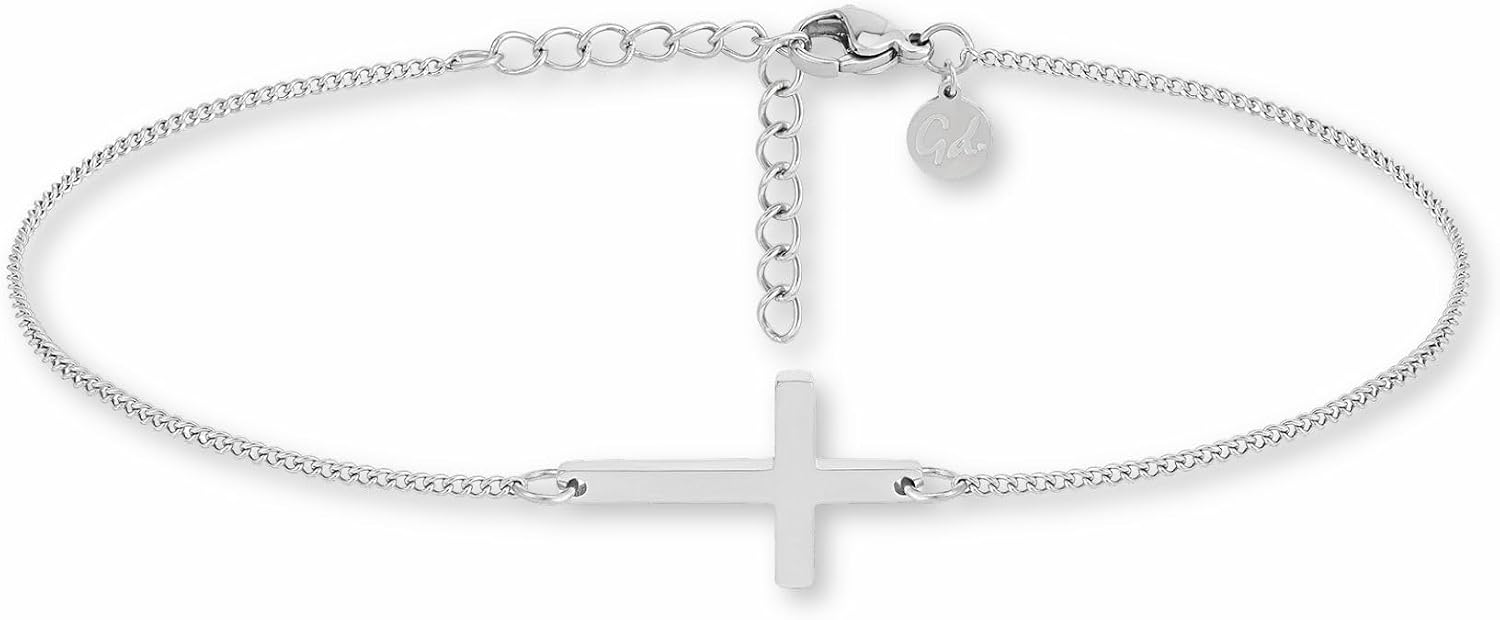 Detalle de Cavigliera da donna GD GOOD.designs con ciondolo croce – acciaio 316L placcato oro 18K/oro rosa/argento, regolabile 22–27 cm