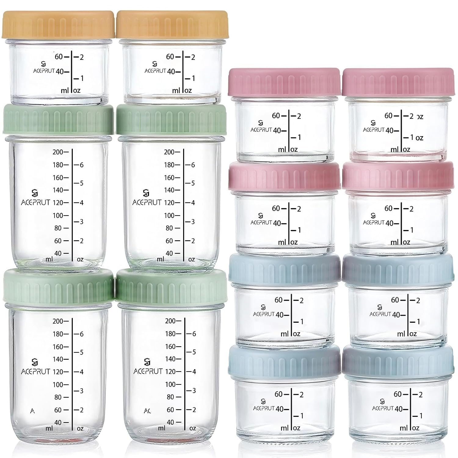 Detalle de ACEPRUT 14 Stück Glas Babybrei Einfrieren Behälter 60ml/200ml