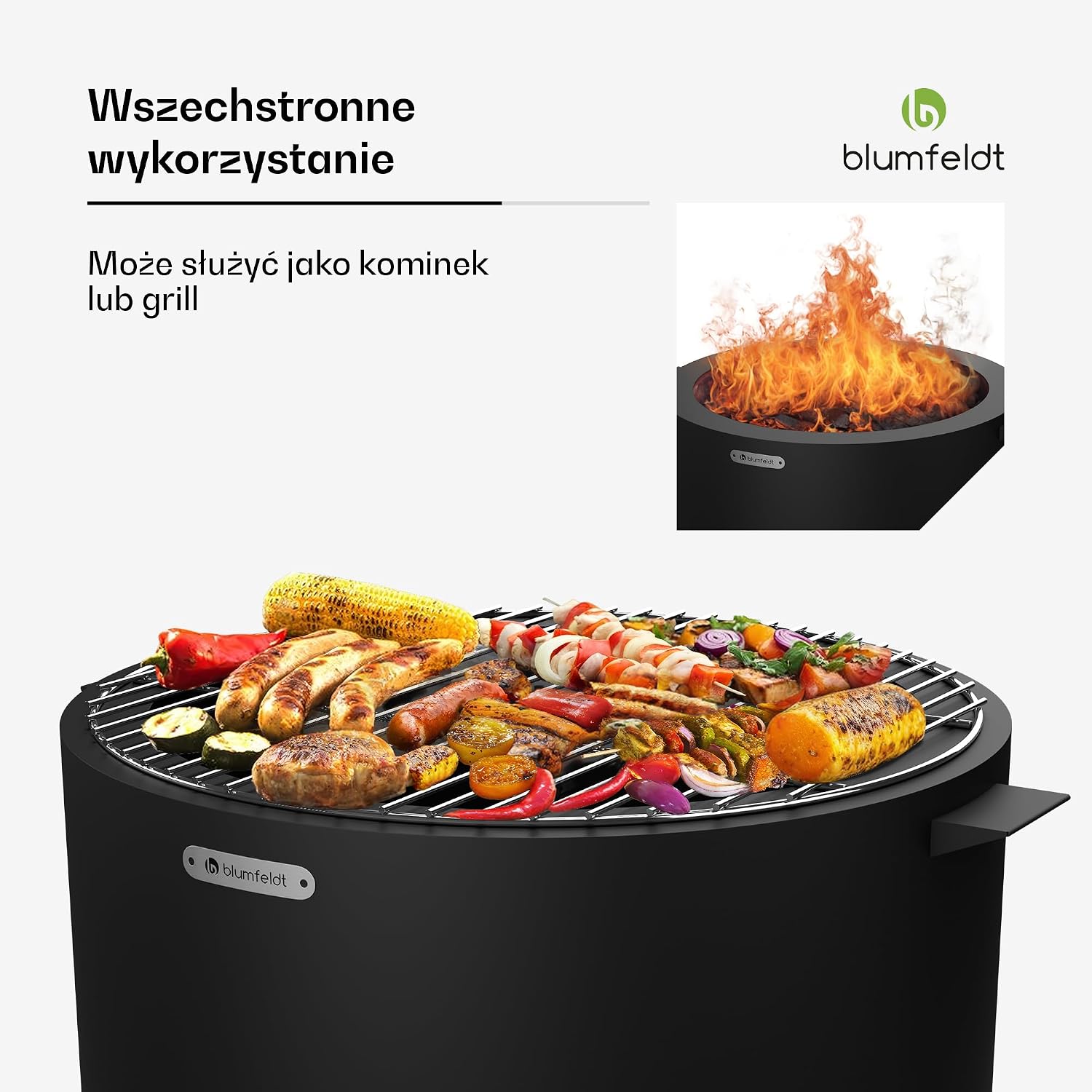 Detalle de blumfeldt Ignite Pure – palenisko ogrodowe z grillem, 2 wysokości