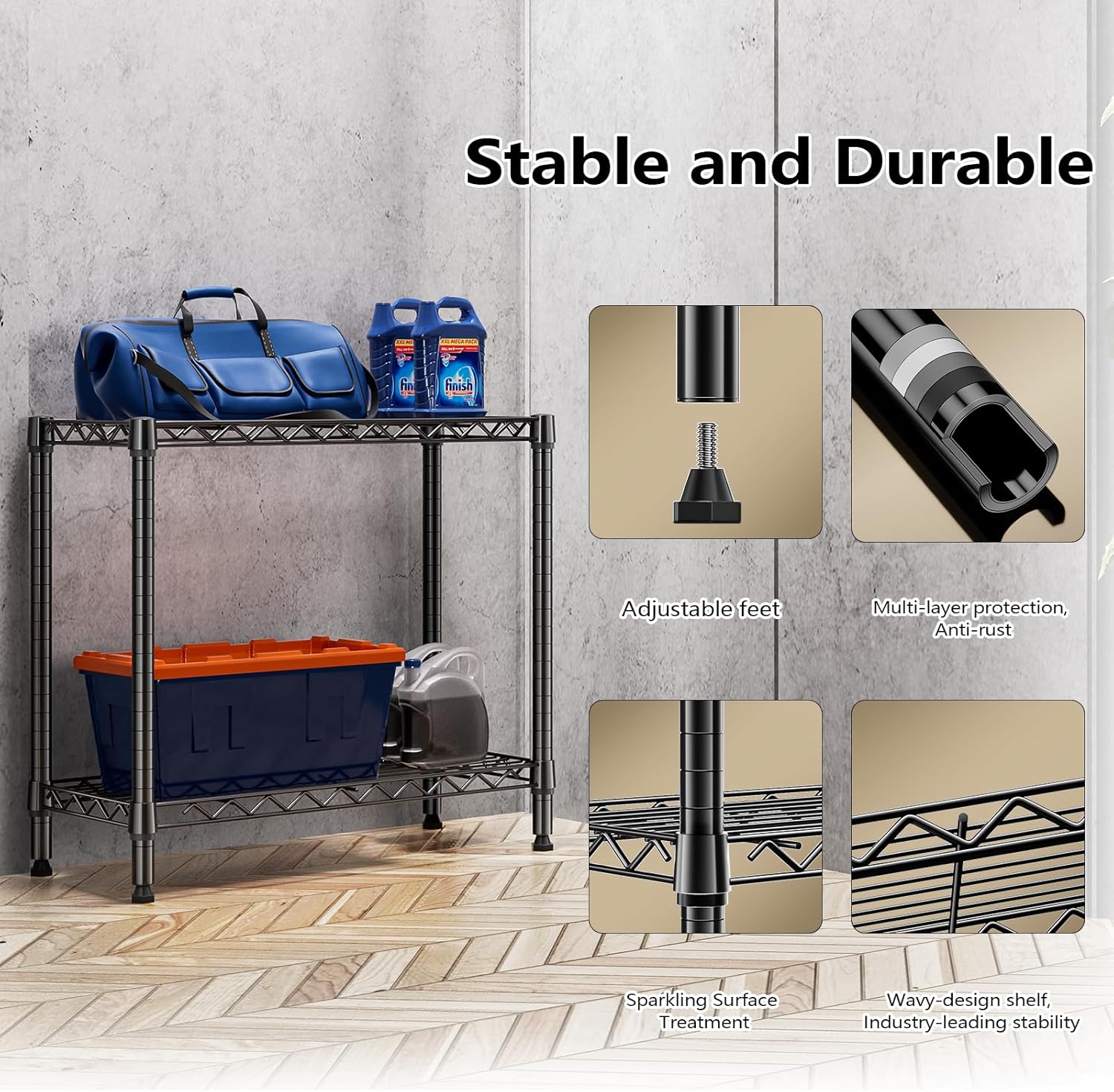 Thumbnail 5 de MZG 2-Tier Metal Wire Storage Rack (220 lbs) – Black Standing Shelving Unit for Laundry, Kitchen, Pantry & More