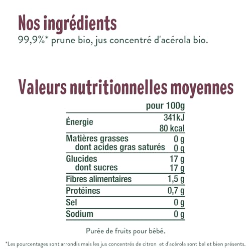 Detalle 2 de GOOD GOÛT Gourdes Prune – Purée Bébé dès 4 mois, 99,9% prune, sans sucres ajoutés, fabriquée en France – 10x120g