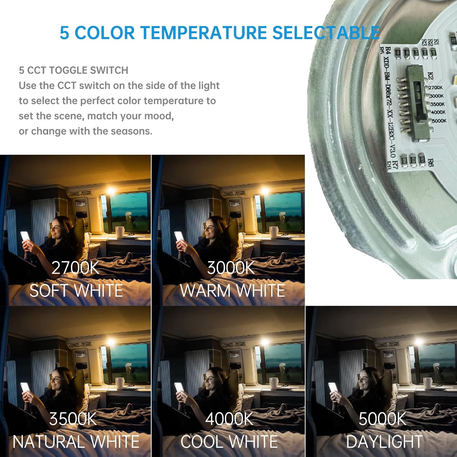 Detalle de Sunshiney 67619ec1-cc7f-4ca3-a5e7-a576452cf9f2 LED RV Dome Lights, 12V, 5CCT, 6-Pack