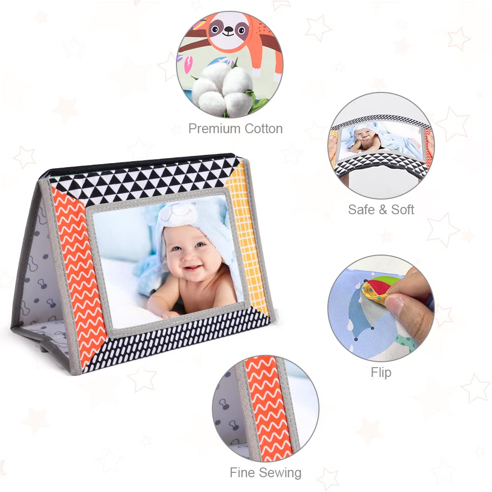 Detalle de Aolso Baby Spiegel mit Knisterbuch – Faltbares Spielzeug für 0–12 Monate