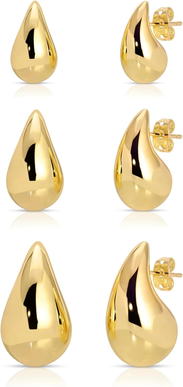 Thumbnail 5 de Tropfenohrringe Dupes für Frauen – Dicke Gold Chunky Hoop & Wassertropfen-Ohrhänger aus Messing, hypoallergen