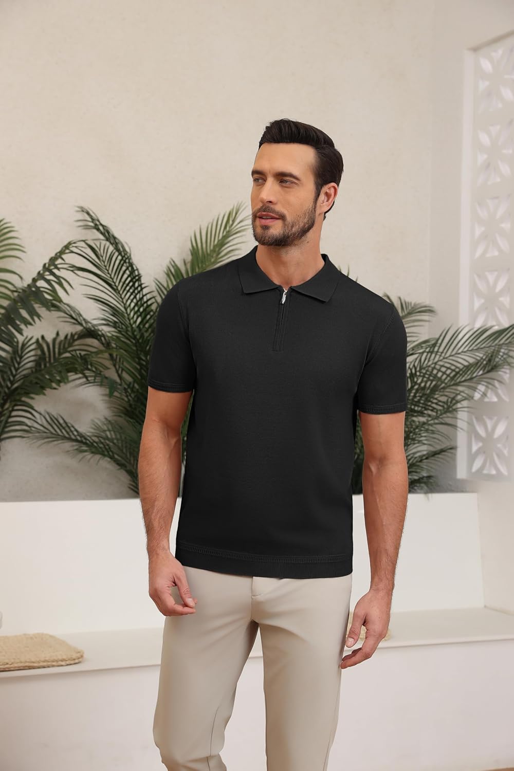 Thumbnail 2 de Polo zippé COOFANDY à manches courtes pour homme – tricot frais, idéal été et golf