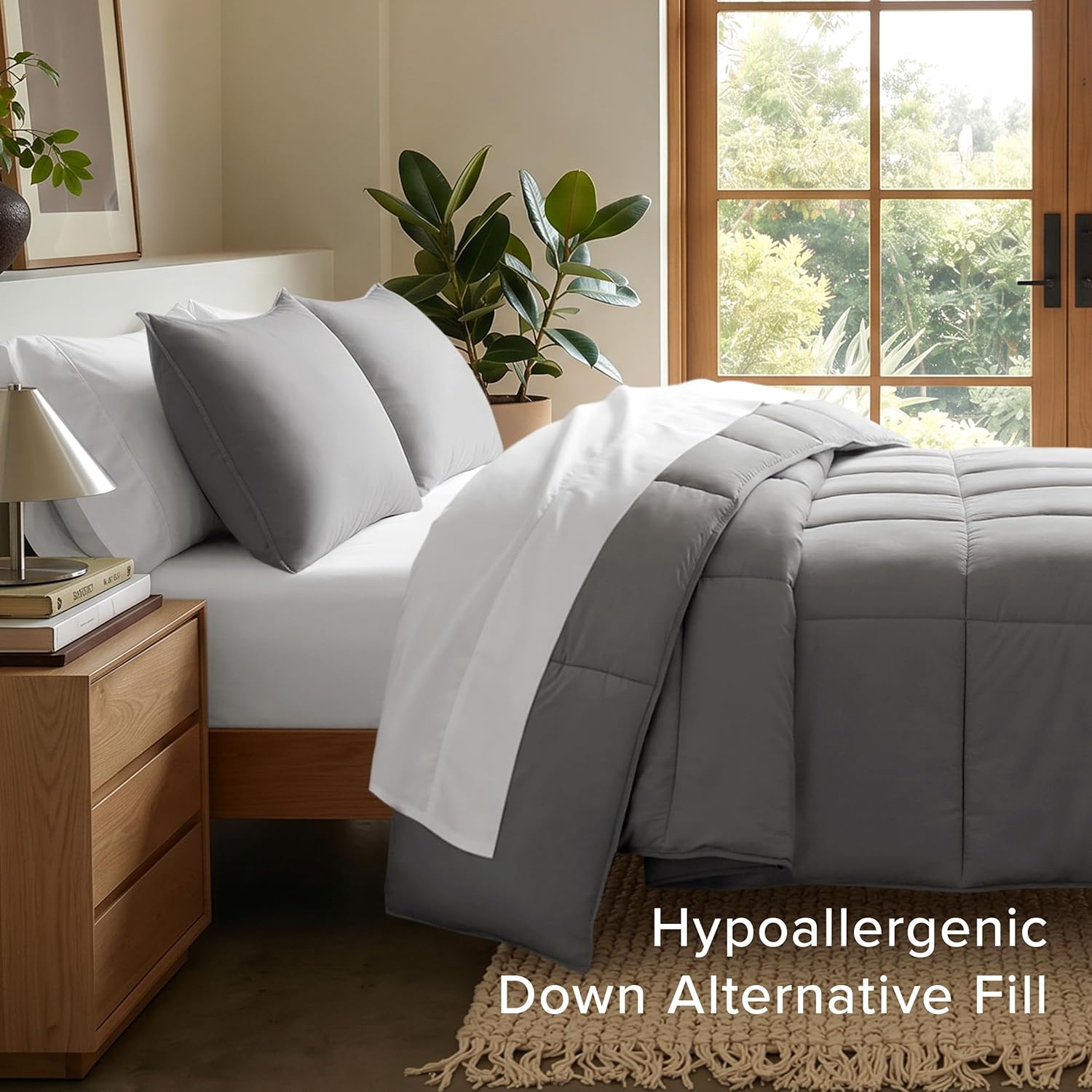 Detalle de Bare Home Comforter Set - Twin XL, Ultra-Soft Goose Down Alternative (Grey)