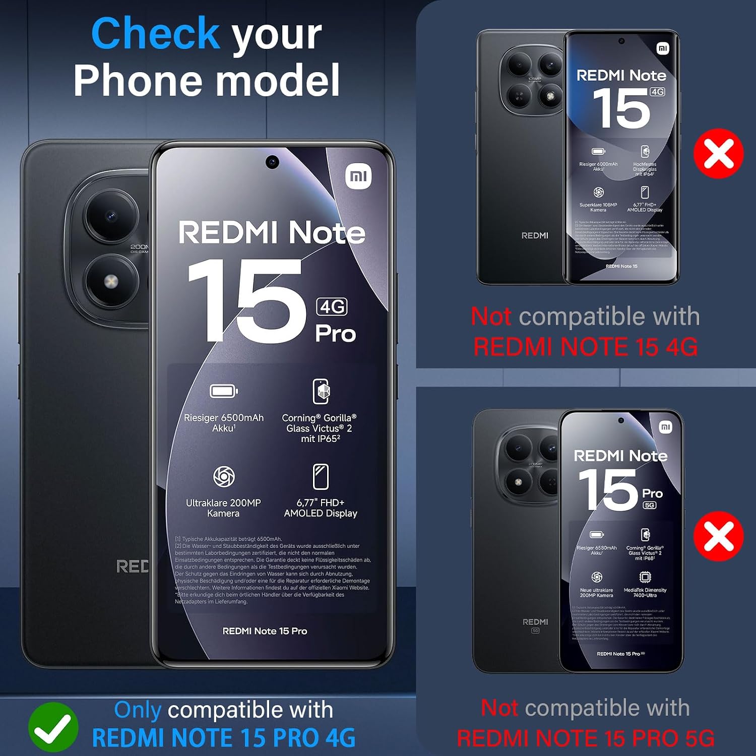 Detalle de QULLOO Sichtschutzfolie für Xiaomi Redmi Note 15 Pro 4G – 2+2 Stück Privacy Displayschutz mit Kameraschutz und Self-Healing