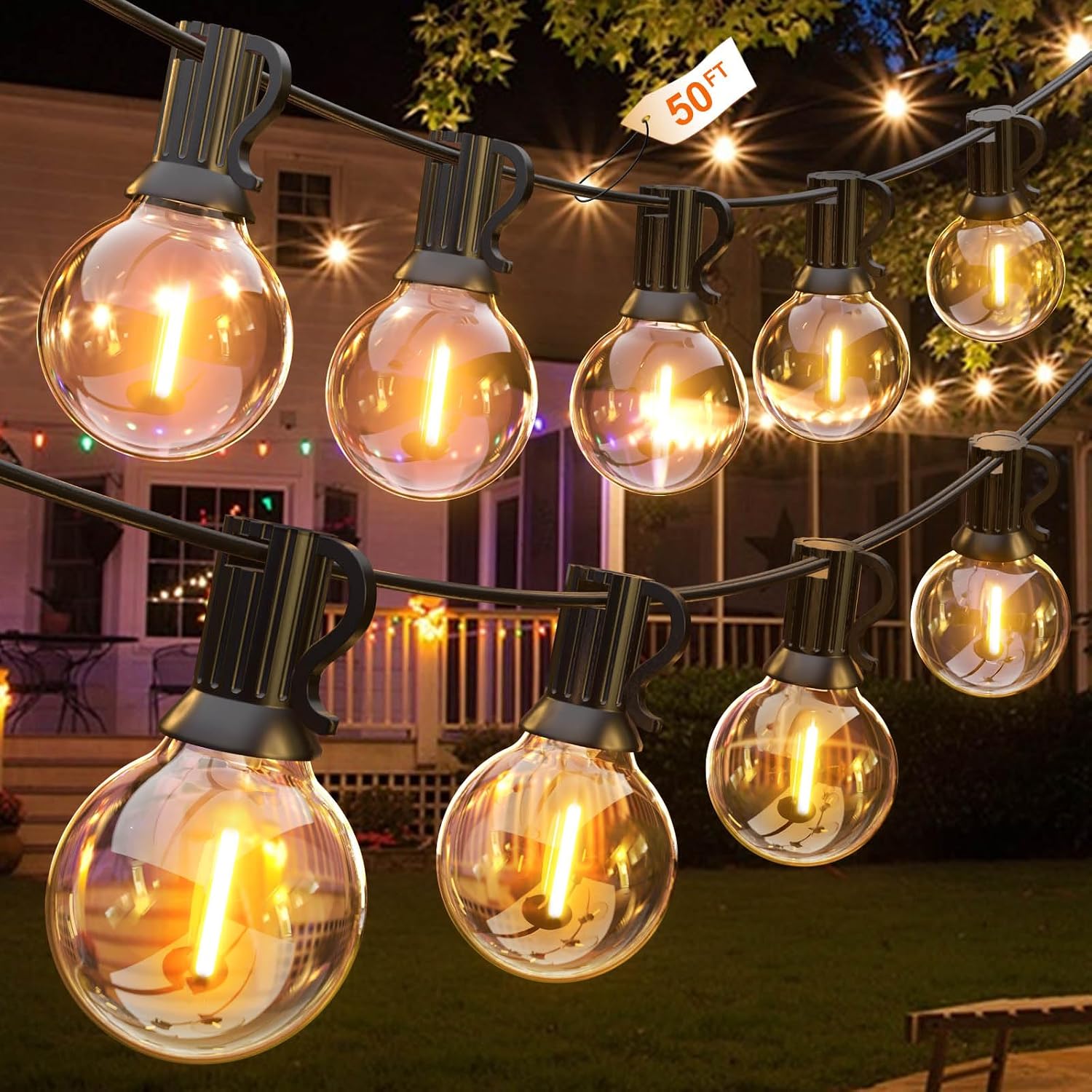 Detalle de GLUROO G40 LED-ljusslinga utomhus, 15 m med varmvitt sken
