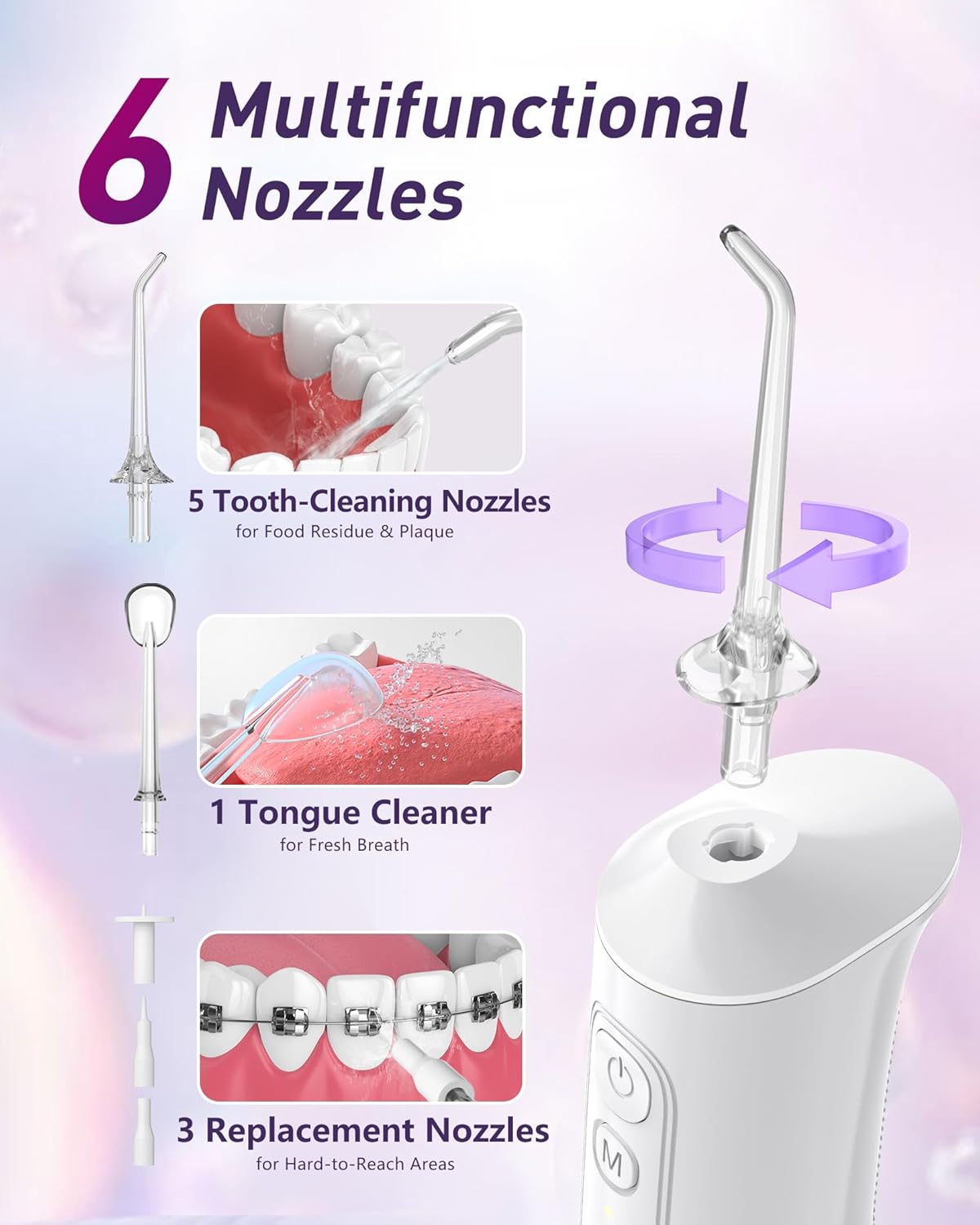 Detalle 2 de Water Flossers for Teeth Cordless: Glracd 4-Mode Oral Irrigator with 8 Jet Tips and 300 ml Tank