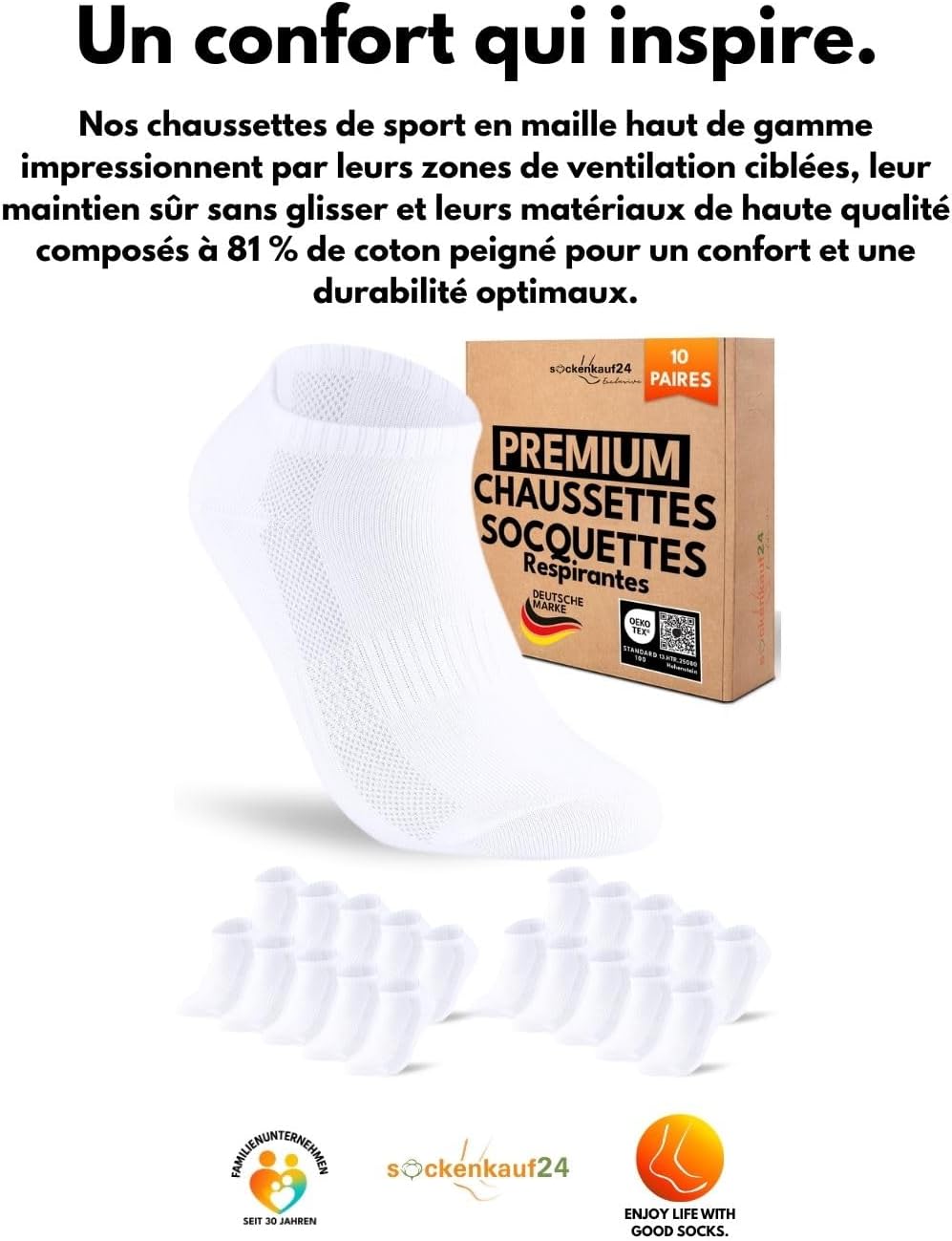 Detalle de 10 Paires Chaussettes Basses Homme Femme – Mesh respirant et confort premium