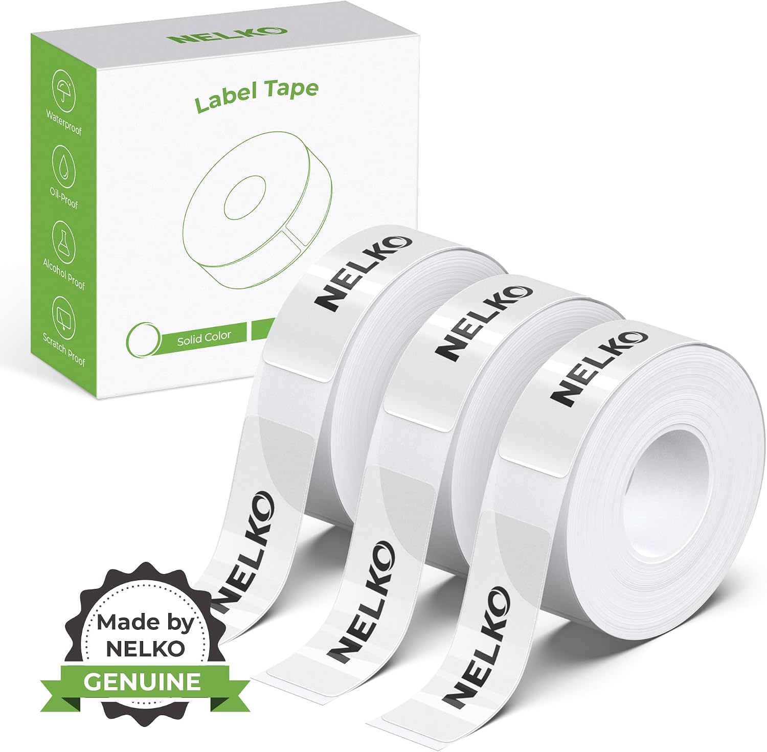 Detalle de NELKO Original Etikettierband für P21 – 14 x 40 mm, transparent, 180 Etiketten/Rolle (3 Rollen)