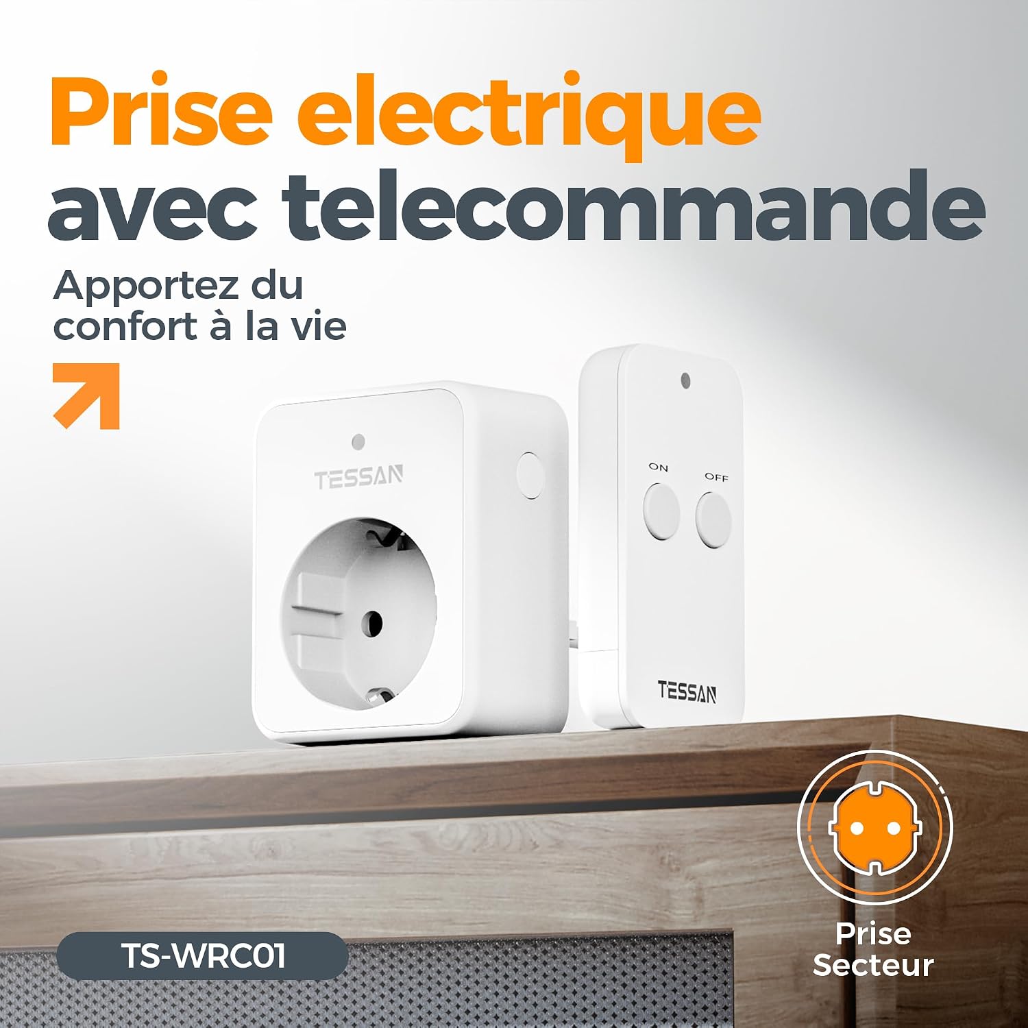Detalle de TESSAN TS-WRC01-DE draadloze afstandsbedieningsstekker, 30,5 m, 3600 W